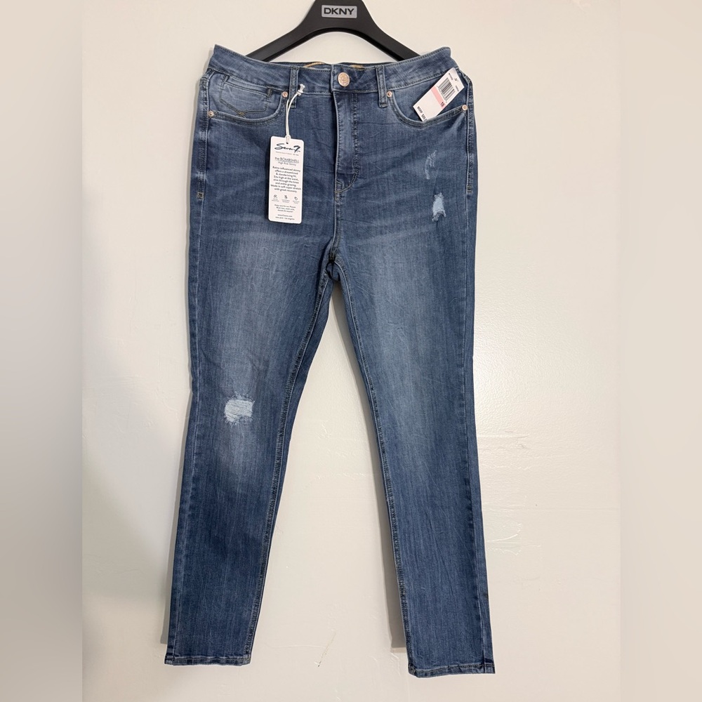 Seven7 Mid-Blue Distressed Skinny Jeans